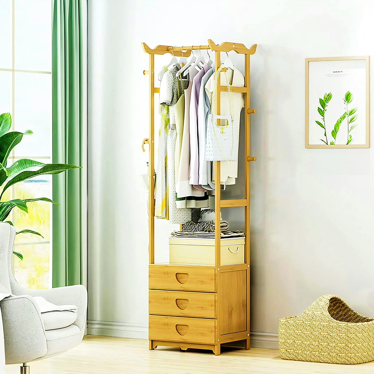 Wooden Multi Layer Alna With 8 Side Hook And 3 Drawers