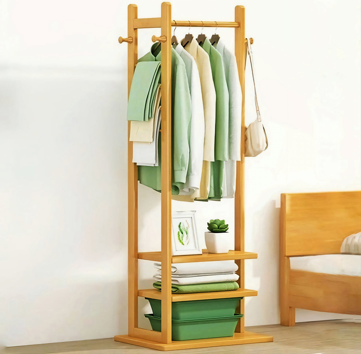 Wooden Multi Layer Alna With 3 Side Hook And 3 Shelf