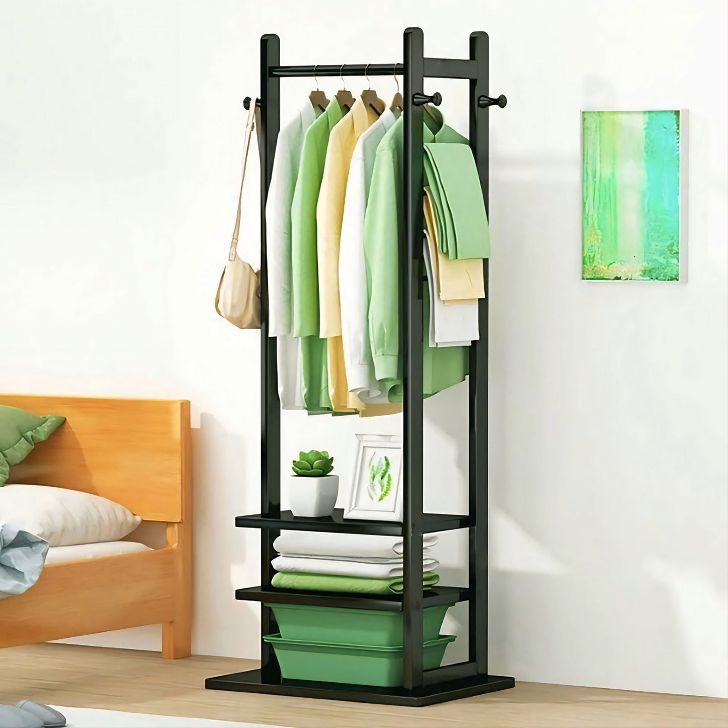 Wooden Multi Layer Alna With 3 Side Hook And 3 Shelf