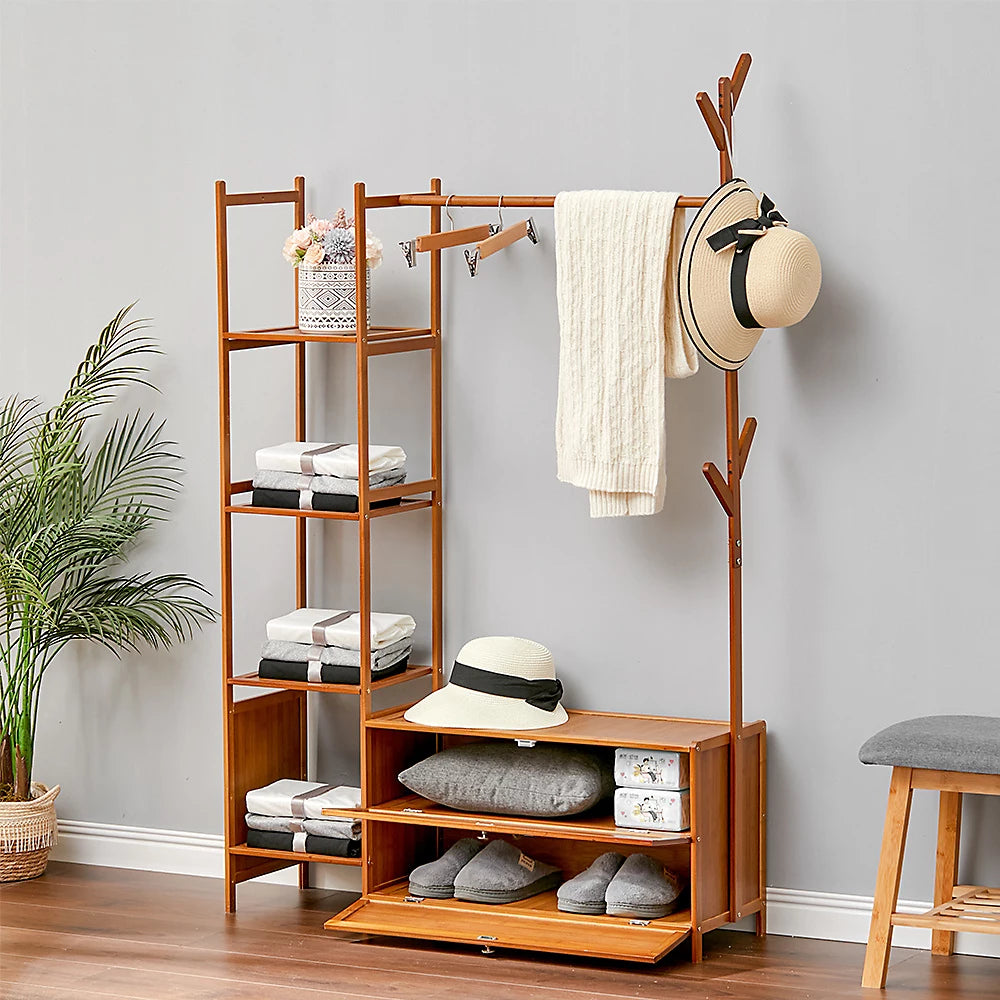 Wooden Clothes Stand & Storage Organizer