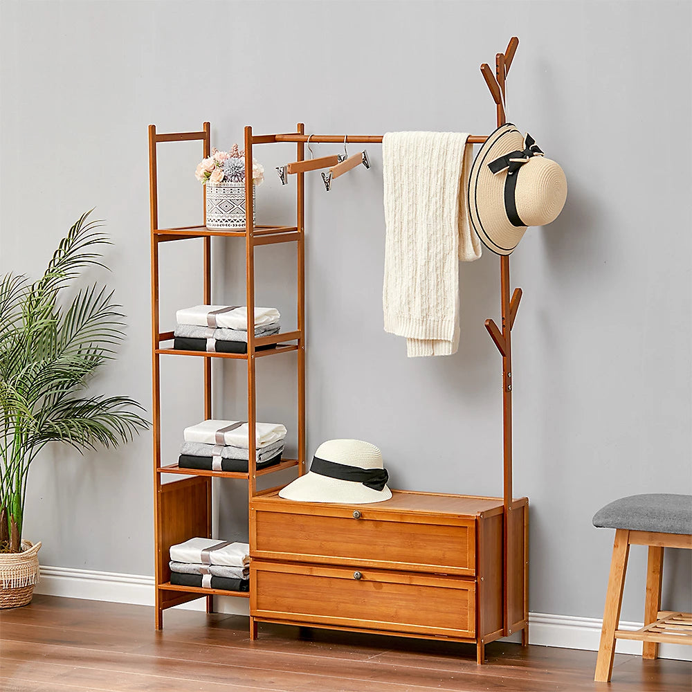 Wooden Clothes Stand & Storage Organizer