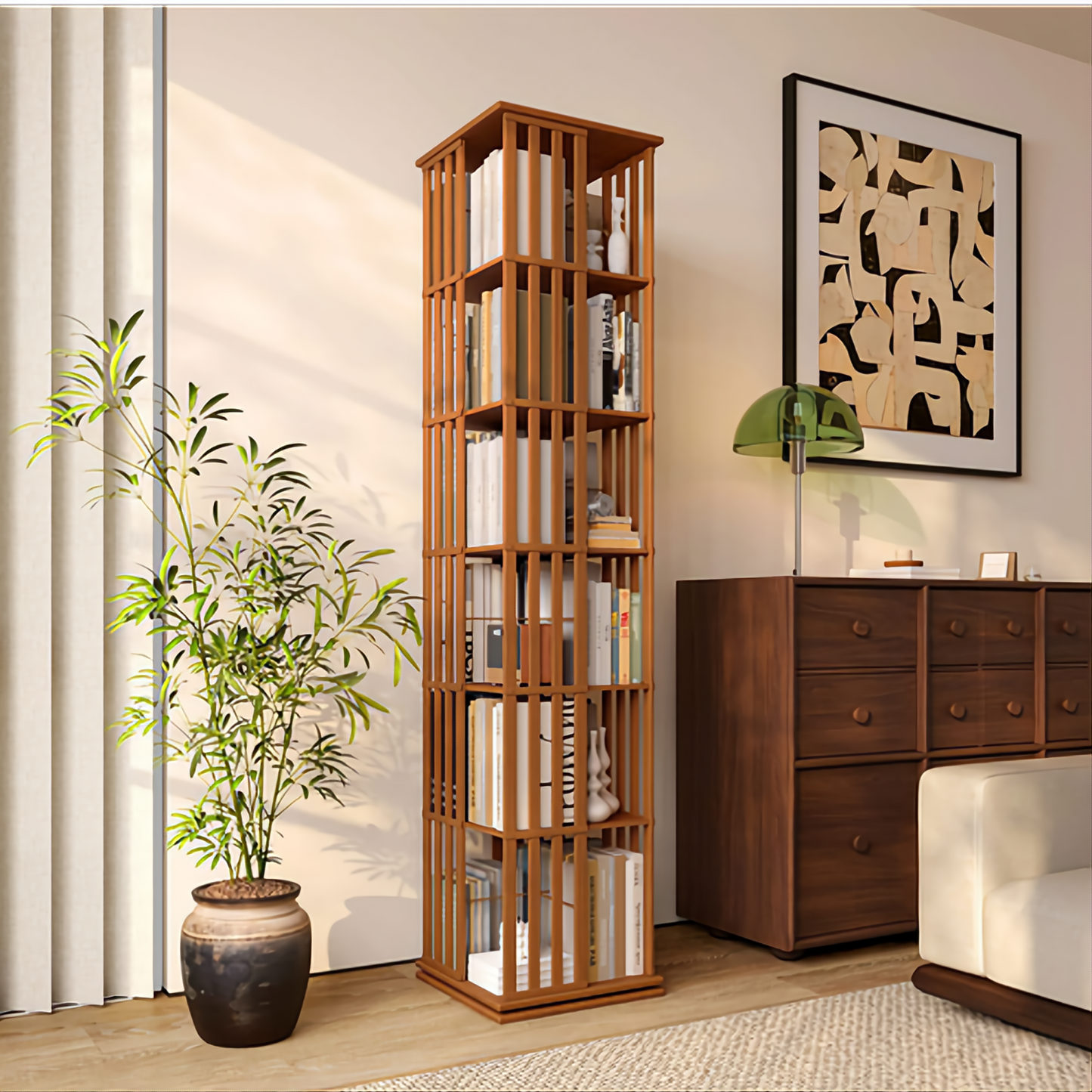 Rotating Bookshelf – 360° Wooden Book Rack | Modern Space Saving Bookcase