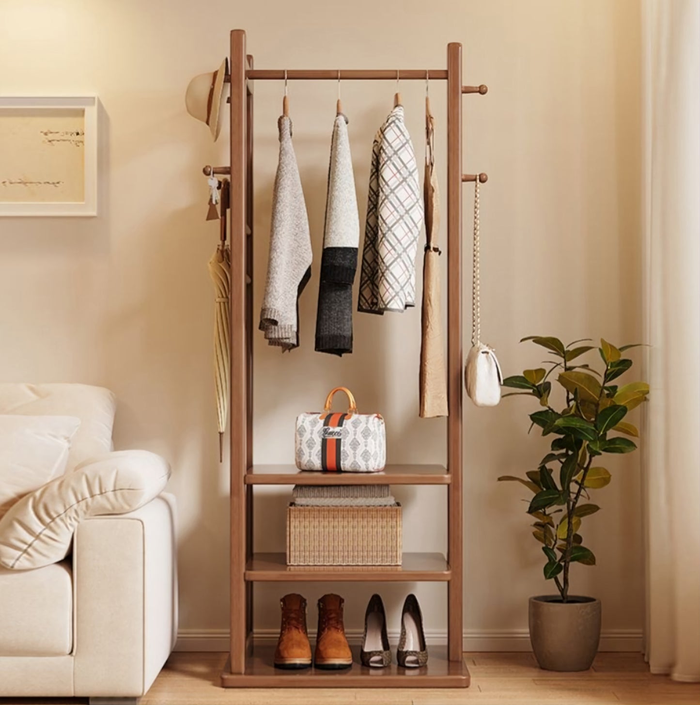 Premium Wooden Multi-Layer Alna | 3 Shelves & 3-Side Hooks