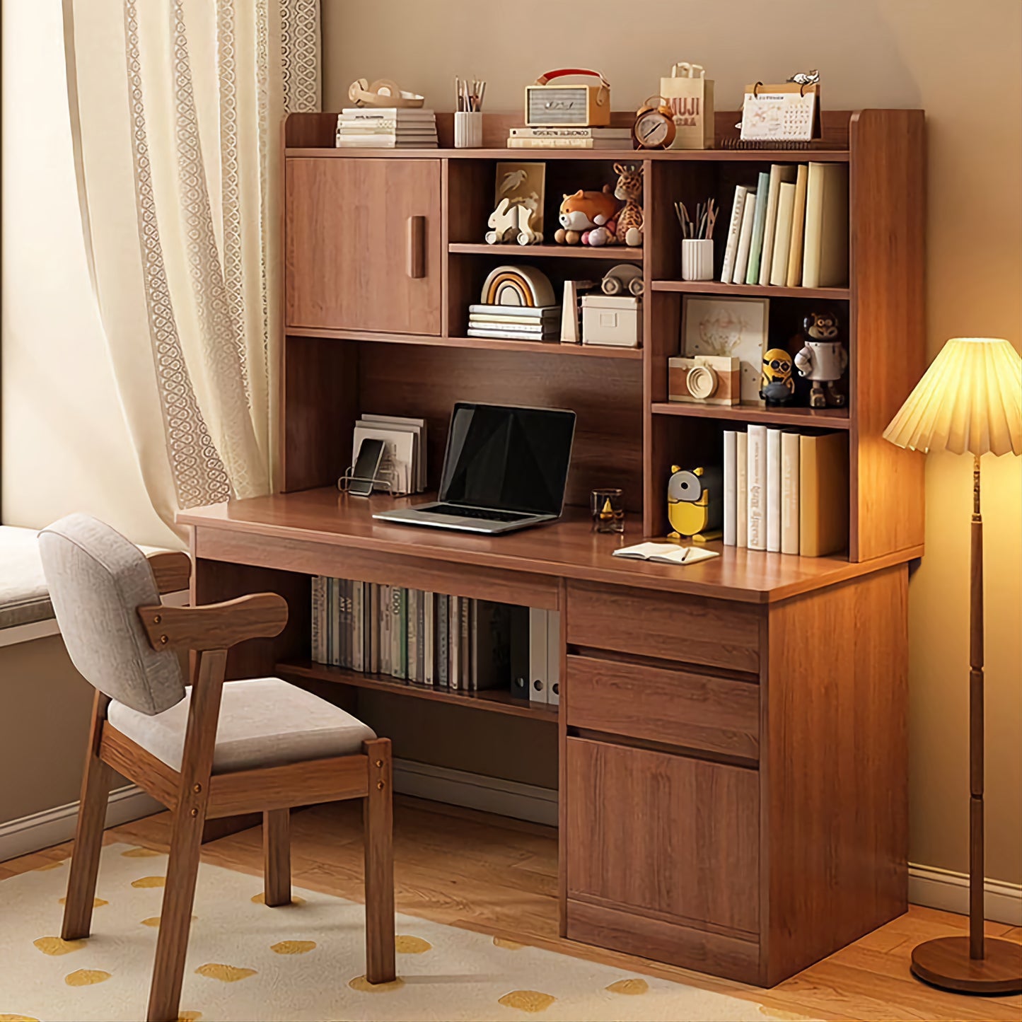 Wooden Study Table with Bookshelf | Modern Computer Desk with Storage