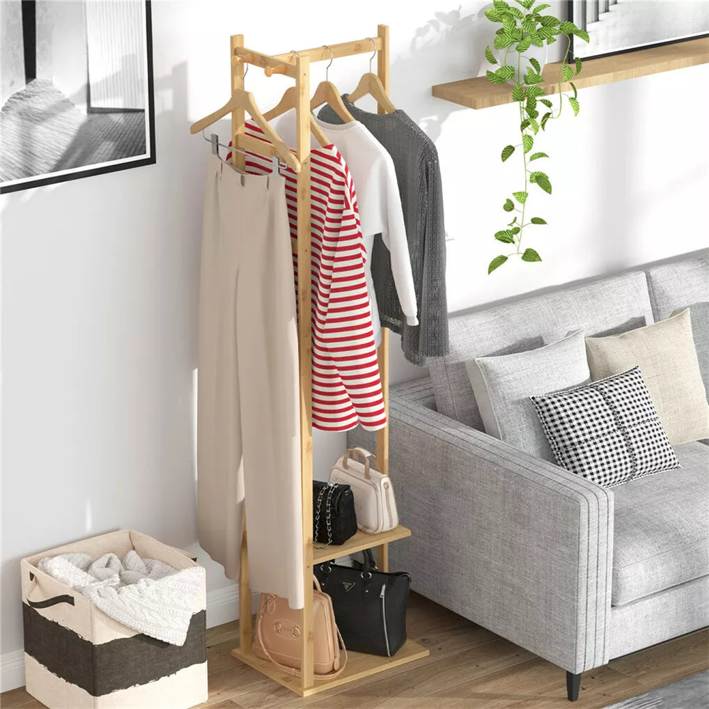 Wooden Multi Layer Alna With 3 Side Hook And 2 Shelf For Bedroom
