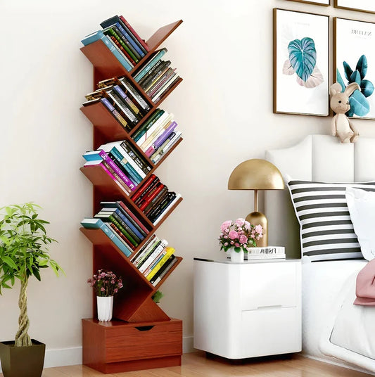 Wooden Tree 9 Shape Bookshelf For Office/Home