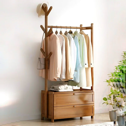 Modern Wooden Clothes Stand & 2 Drawers for Bedroom