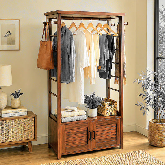 Premium Mahogany Wood Alna | Wooden Clothes Rack with Storage Cabinet