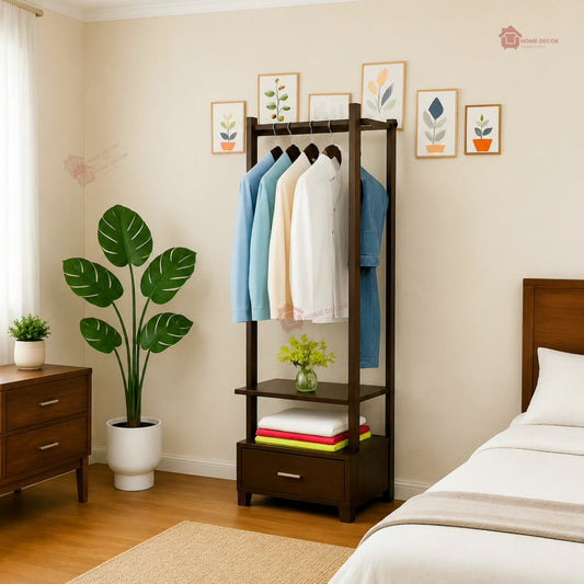 Wooden Stylish Cloth Stand &  Shelf and Drawers