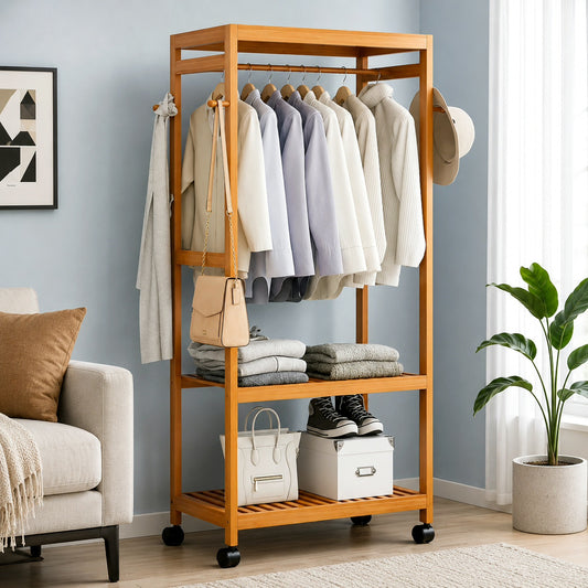 Wooden Clothes Stand with Rack