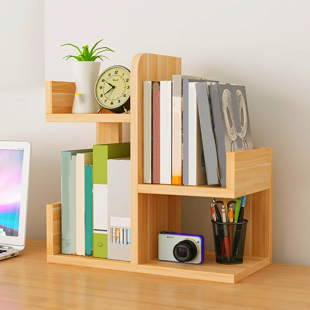Elegant Wooden L-Shape Mini Bookshelf | Space-Saving Storage for Office & Home