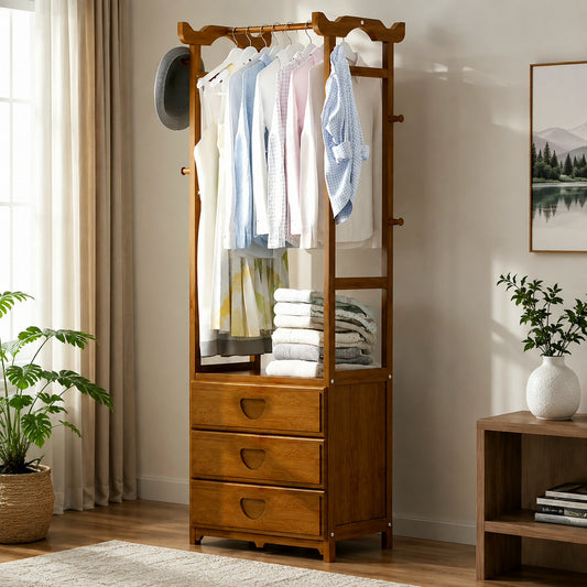 Wooden Multi Layer Alna With 8 Side Hook And 3 Drawers