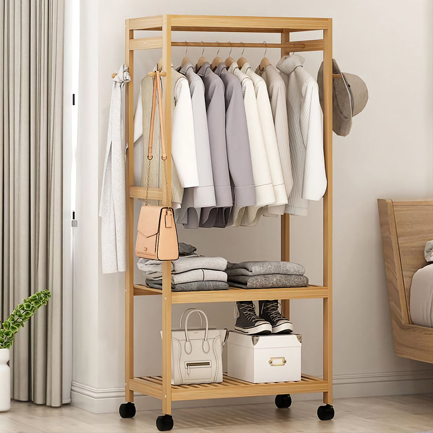 Wooden Clothes Stand with Rack
