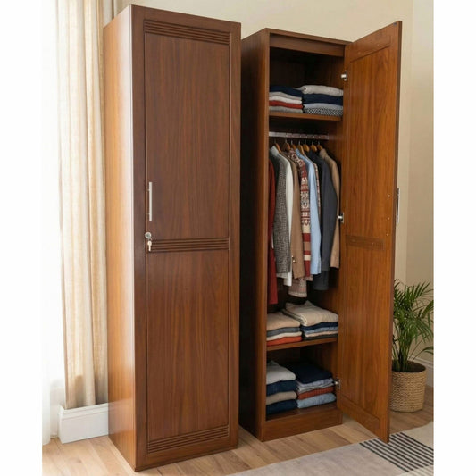 Premium Solid Mahogany Wooden Single Door Wardrobe with Shelves, Hanging Space
