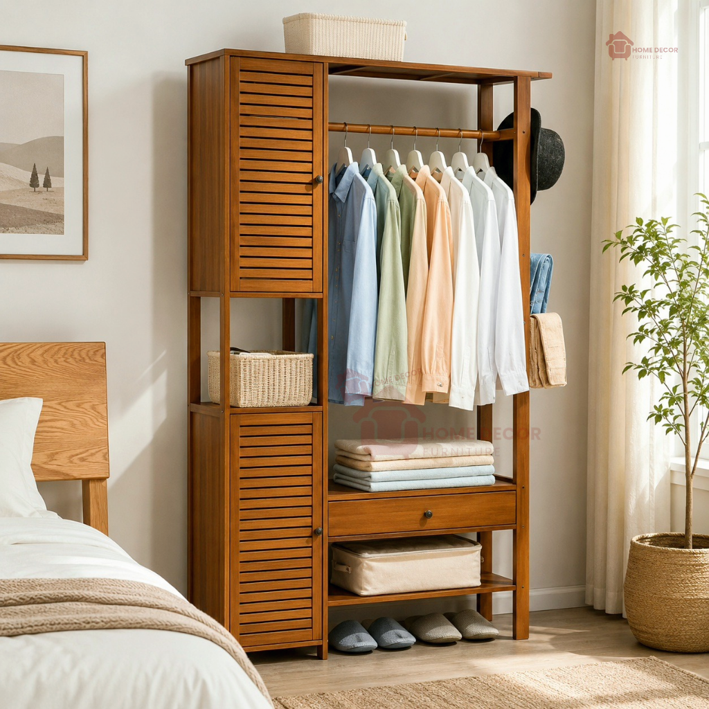 Wooden Clothes Stand Organizer with Shoe Storage | Modern Clothes Rack & Alna for Home