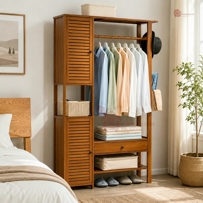Wooden Clothes Stand Organizer with Shoe Storage | Modern Clothes Rack & Alna for Home