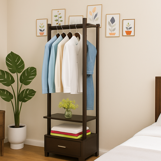 Wooden Stylish Cloth Stand &  Shelf and Drawers