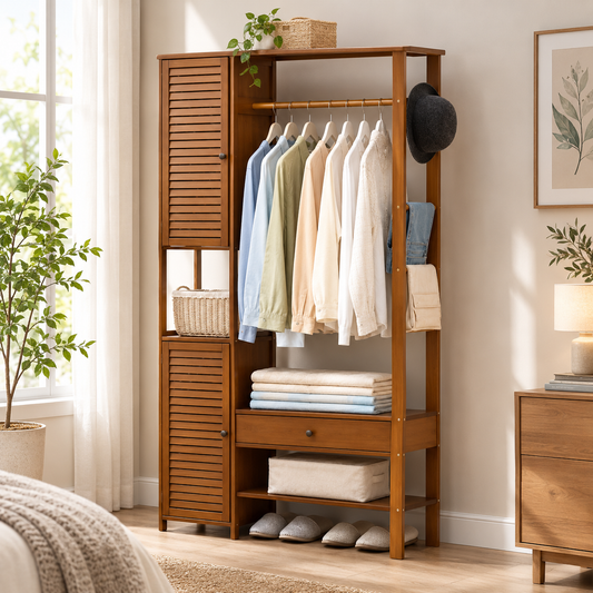 Wooden Clothes Stand Organizer with Shoe Storage | Modern Clothes Rack & Alna for Home
