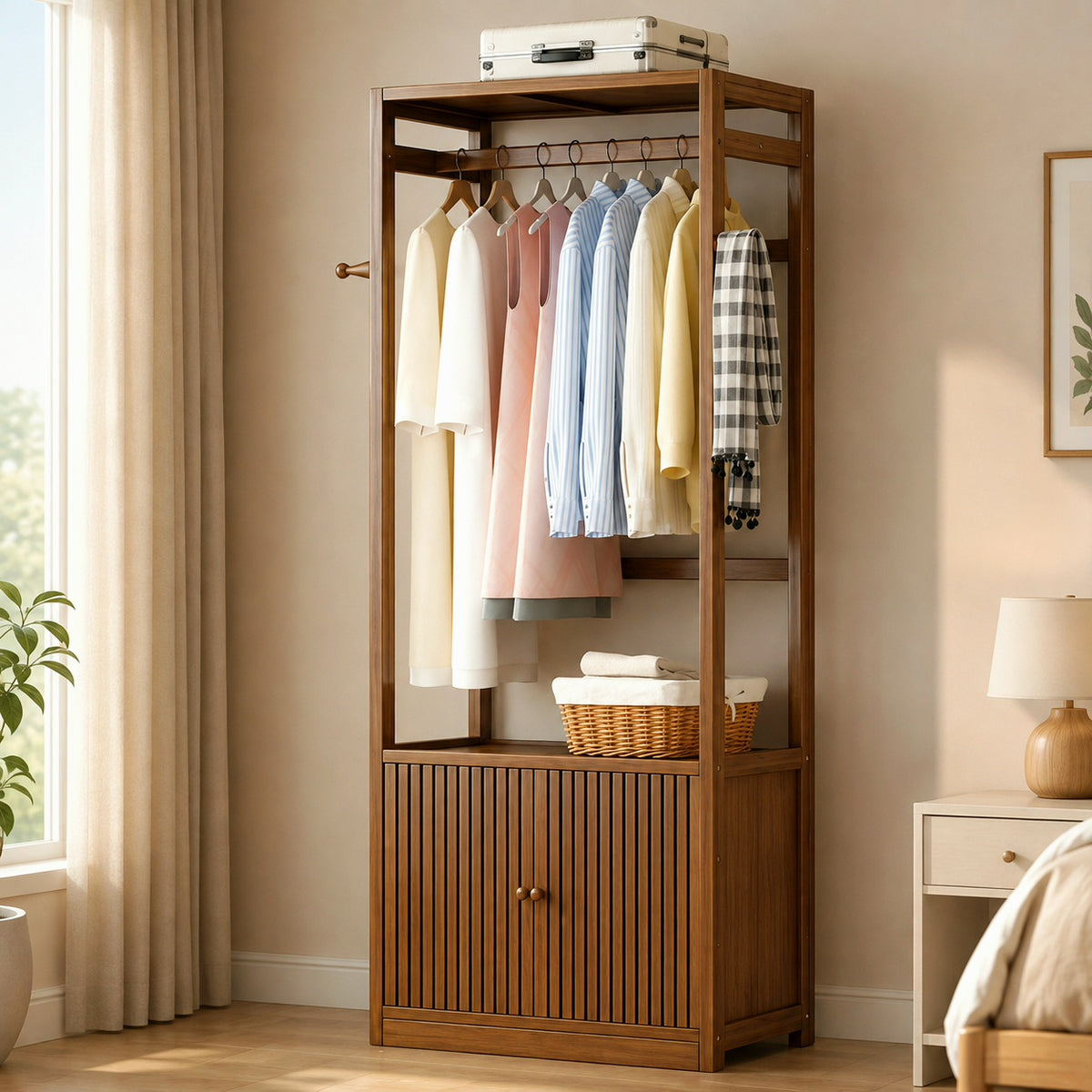 Wooden Cloth Stand Cabinet | Simple 2 Range mordern look
