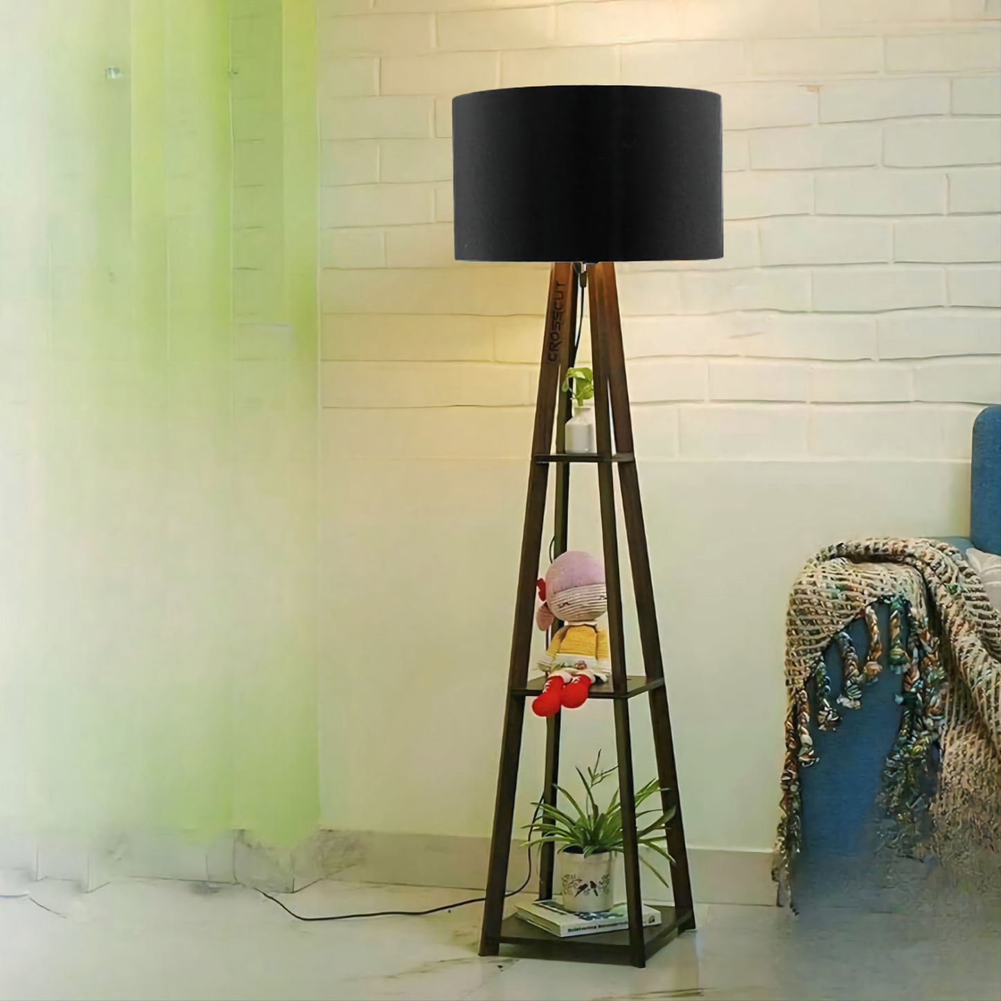 Wooden Trypod Floor Lamp for Bedroom & Living Room