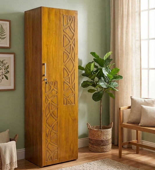 Premium Solid Mahogany Wooden Single Door Wardrobe with Elegant Carved Design